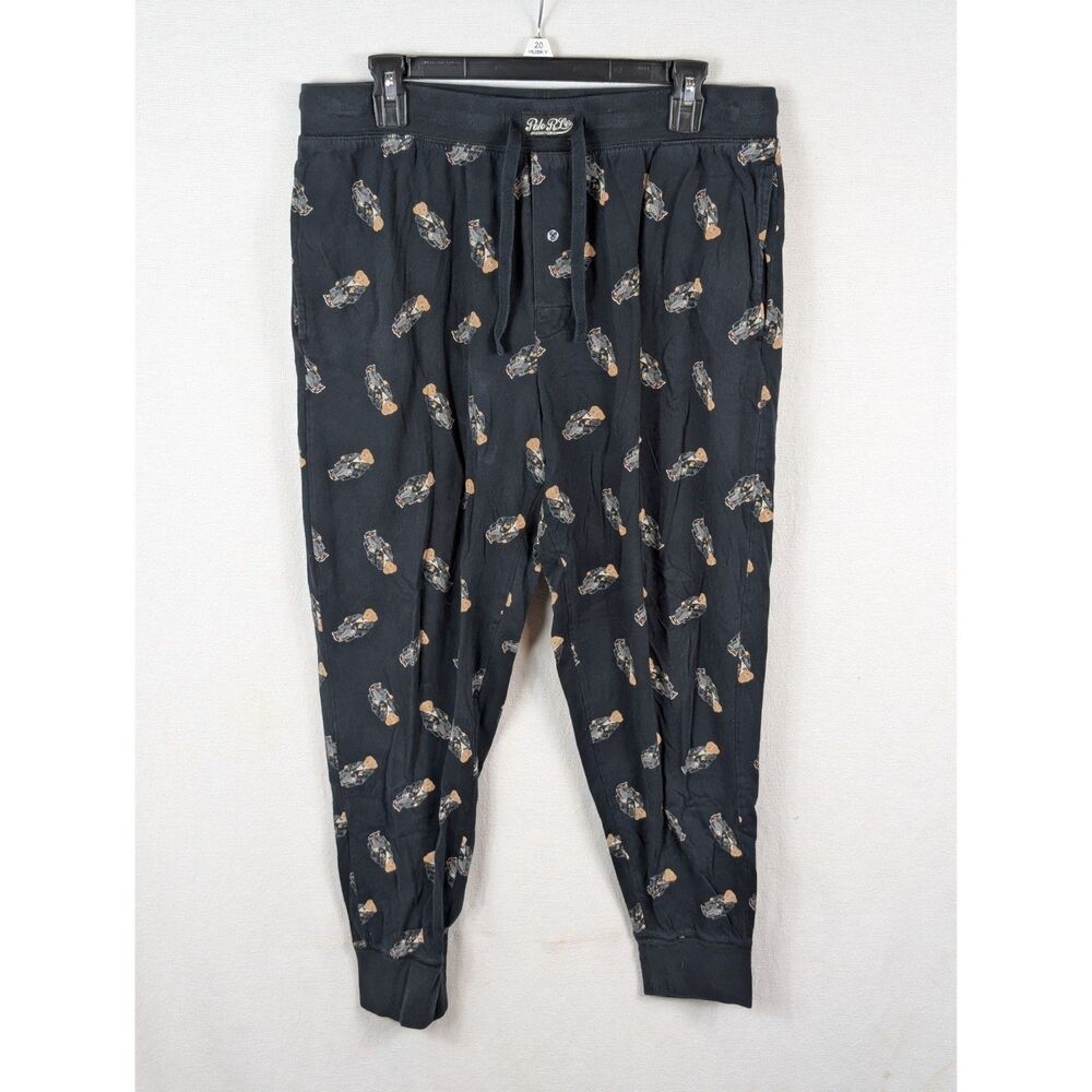 Polo Ralph Lauren All Over Polo Bear Cuffed Pajama Pants Black Men's Size Large